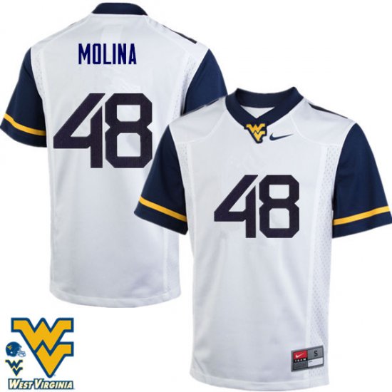 Men's West Virginia Mountaineers NCAA #48 Mike Molina White Authentic Nike Stitched College Football Jersey LA15E15AL